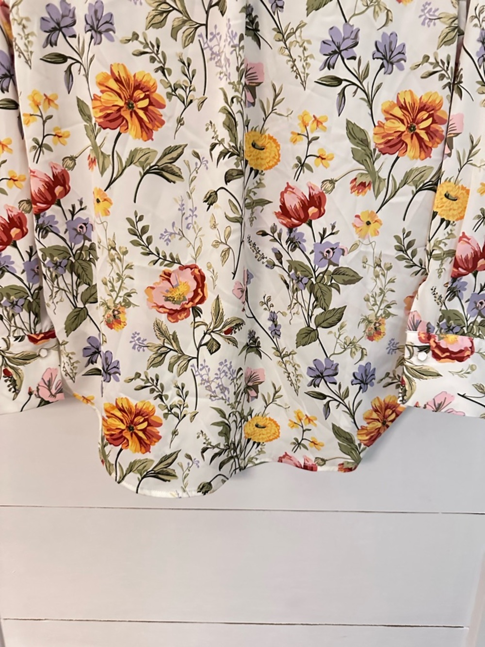 JOIE M Colorful floral pearl Button satin whimsical long sleeve top cottagecore - Picture 11 of 14